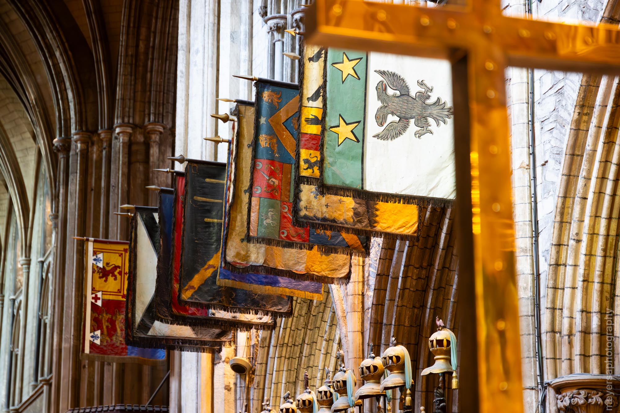 Flag's of different families inside of St. Patrick's Cathedral